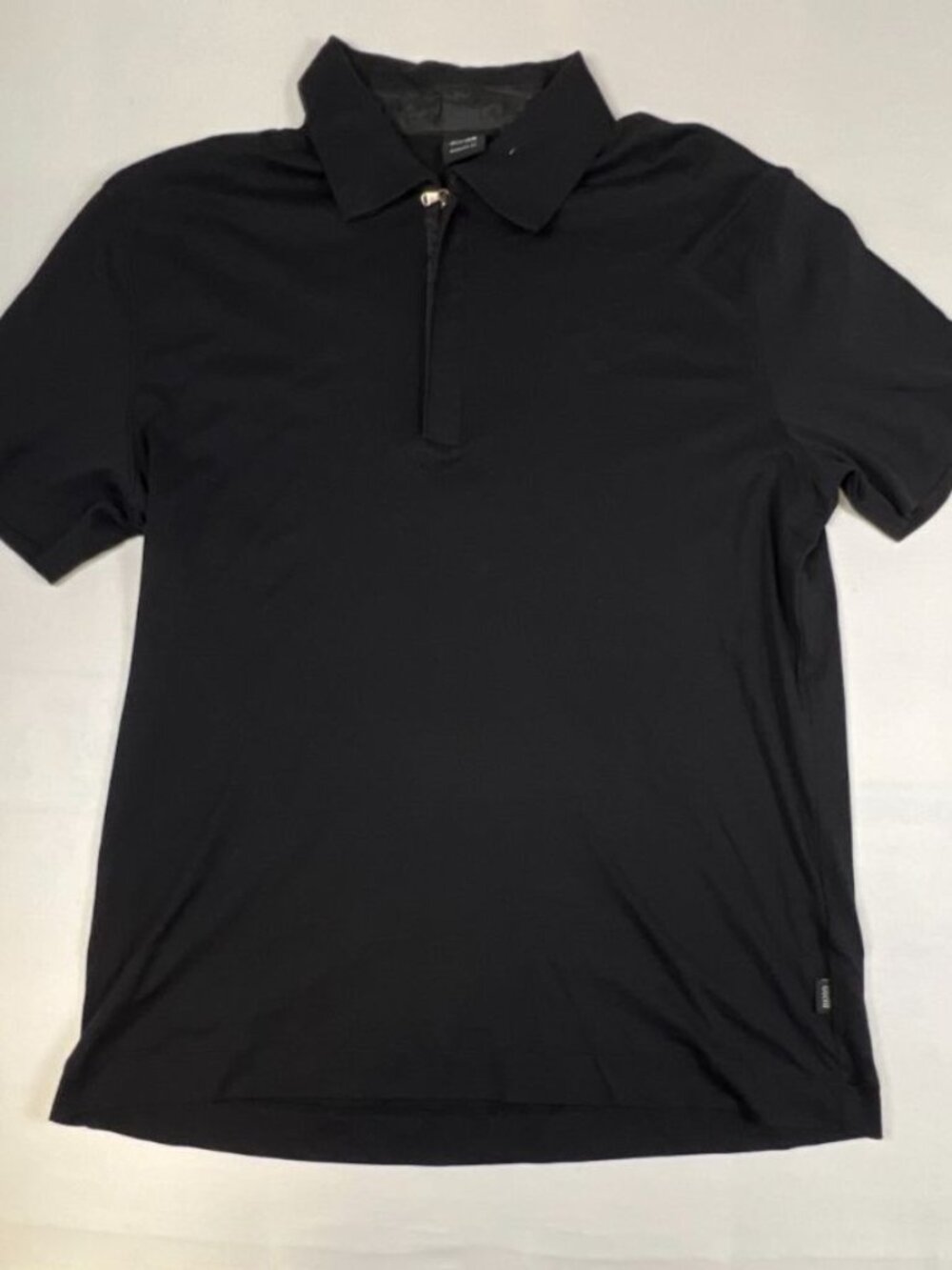 BOSS Hugo Boss Men L Polo Shirt Black Quarter Zip Regular Fit Luxury Cotton